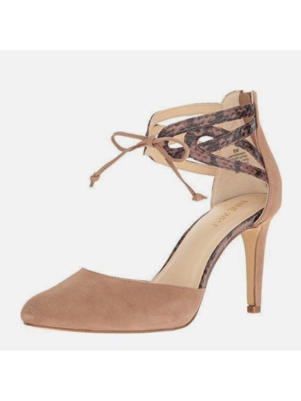 Nine West Hideaway Dress Pumps Natural Snakeskin Tie Straps Size 8